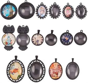 img 4 attached to 🔲 SUNNYCLUE 16Pcs Black Oval Round Pendant Trays with Transparent Glass Cabochon Dome Tiles - Ideal for DIY Jewelry Making
