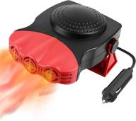 portable car heater defroster: fast heat, defrost & defog with 2-in-1 function, 3-outlet design, adjustable thermostat - 12v 150w - red logo