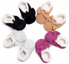 img 1 attached to 👶 Bebila Baby Moccasins for Girls Boys - Cozy Fleece-Lined Baby Shoes, Autumn Winter Warm Genuine Leather Infants Slippers with Durable Rubber Sole