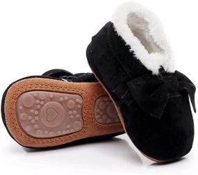 img 3 attached to 👶 Bebila Baby Moccasins for Girls Boys - Cozy Fleece-Lined Baby Shoes, Autumn Winter Warm Genuine Leather Infants Slippers with Durable Rubber Sole