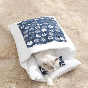 img 1 attached to 🐱 Winter Cat Sleeping Bag Bed - Cozy Pet Calming House Warming Mat Carpets with Pillow for Anxiety (L)