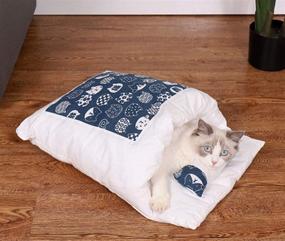 img 4 attached to 🐱 Winter Cat Sleeping Bag Bed - Cozy Pet Calming House Warming Mat Carpets with Pillow for Anxiety (L)