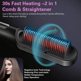 img 1 attached to ⚡️ Fast Heating Hair Straightener Brush - 3-in-1 Digital Display Comb with 9 Temp Settings, Anti Scald Ceramic Iron for Thick Hair - 30 Min Auto-Off