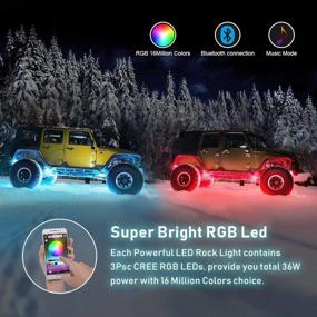 img 3 attached to 🚗 YCHOW-TECH Рок-фары RGB LED: комплект из 8 подсветок мультиколорного неона для автомобиля, грузовика, внедорожника, УТВ и АТВ - управление через приложение Bluetooth, режим мигания под музыку, функция таймера.