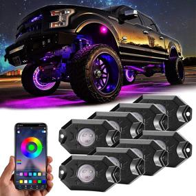 img 4 attached to 🚗 YCHOW-TECH Рок-фары RGB LED: комплект из 8 подсветок мультиколорного неона для автомобиля, грузовика, внедорожника, УТВ и АТВ - управление через приложение Bluetooth, режим мигания под музыку, функция таймера.