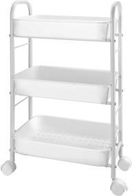 img 4 attached to White 3-Tier Metal Rolling Storage Cart with Plastic Basket for Kitchen and Bathroom - Convenient Utility Organizer Cart with 2 Lockable Wheels