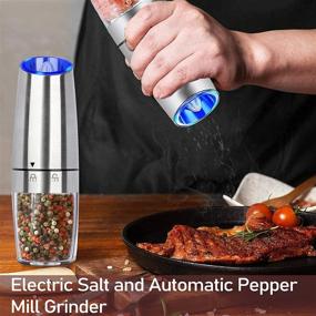 img 3 attached to Premium Stainless Steel Gravity Electric Salt and Pepper Grinder Set - 🧂 Battery Operated, Automatic Mills with Adjustable Coarseness - One-Handed Operation - 2 Pack