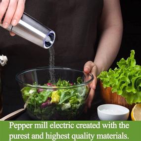 img 1 attached to Premium Stainless Steel Gravity Electric Salt and Pepper Grinder Set - 🧂 Battery Operated, Automatic Mills with Adjustable Coarseness - One-Handed Operation - 2 Pack