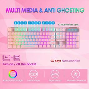 img 1 attached to 🌈 Rechargeable Wireless Gaming Keyboard and Mouse Combo with Rainbow LED Backlight, Mechanical Feel, Waterproof, Dustproof, 7-Color Backlight, Mute Mice for Computer, Mac, Gamer - Pink & Rainbow