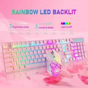 img 2 attached to 🌈 Rechargeable Wireless Gaming Keyboard and Mouse Combo with Rainbow LED Backlight, Mechanical Feel, Waterproof, Dustproof, 7-Color Backlight, Mute Mice for Computer, Mac, Gamer - Pink & Rainbow