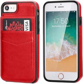 img 2 attached to 📱 KIHUWEY iPhone 7/8/SE Wallet Case | Premium Leather, Credit Card Holder, Kickstand, Red