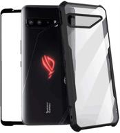 📱 asus rog phone 3 case - shockproof armor case with tpu frame, dust cover, clear pc back, air trigger compatible, and tg screen protector logo