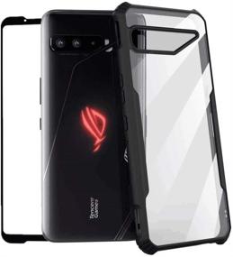 img 4 attached to 📱 ASUS ROG Phone 3 Case - Shockproof Armor Case with TPU Frame, Dust Cover, Clear PC Back, Air Trigger Compatible, and TG Screen Protector