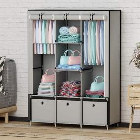 img 2 attached to 🏬 GHQME Fabric Wardrobe: Portable Clothes Closet Storage Organizer with 3 Drawers, Compartments, and Rods - Gray, 49.2” x 17.3” x 63.8”