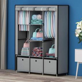 img 3 attached to 🏬 GHQME Fabric Wardrobe: Portable Clothes Closet Storage Organizer with 3 Drawers, Compartments, and Rods - Gray, 49.2” x 17.3” x 63.8”