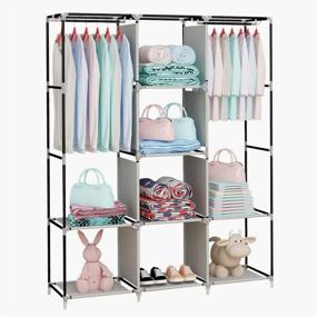 img 1 attached to 🏬 GHQME Fabric Wardrobe: Portable Clothes Closet Storage Organizer with 3 Drawers, Compartments, and Rods - Gray, 49.2” x 17.3” x 63.8”