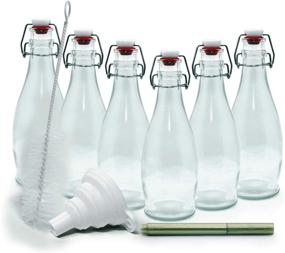 img 4 attached to 🍾 mockins 8.5 Oz. Glass Bottle Set with Swing Top Stoppers - Includes Bottle Brush, Funnel, and Gold Glass Marker - Clear Glass Water Bottle Set of 6