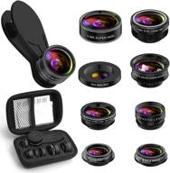 📷 9-in-1 phone camera lens kit: universal telephoto lens, 198° fisheye, 0.36 super wide angle, 0.63x wide, 20x macro, 15x macro, cpl, kaleidoscope, and starburst lens logo