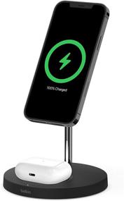 img 4 attached to 15W Fast Charging iPhone Charger Stand - Belkin MagSafe 2-in-1 Wireless Charger for iPhone 13, 12, Pro, Pro Max, Mini, AirPods