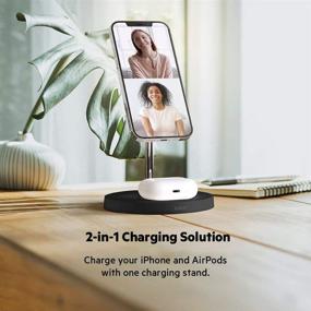 img 1 attached to 15W Fast Charging iPhone Charger Stand - Belkin MagSafe 2-in-1 Wireless Charger for iPhone 13, 12, Pro, Pro Max, Mini, AirPods