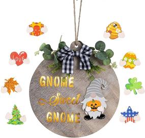 img 4 attached to 🏡 Gnome Wreath Sign with LED Lights: Deluxe Interchangeable Gnome Welcome Decoration for Front Doors - 12 Inch Wooden Gnome Door Hanger - Rustic Wall Hanging Gnome Decor with Brilliant LED Lighting