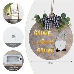 img 2 attached to 🏡 Gnome Wreath Sign with LED Lights: Deluxe Interchangeable Gnome Welcome Decoration for Front Doors - 12 Inch Wooden Gnome Door Hanger - Rustic Wall Hanging Gnome Decor with Brilliant LED Lighting