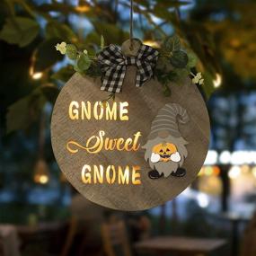 img 3 attached to 🏡 Gnome Wreath Sign with LED Lights: Deluxe Interchangeable Gnome Welcome Decoration for Front Doors - 12 Inch Wooden Gnome Door Hanger - Rustic Wall Hanging Gnome Decor with Brilliant LED Lighting