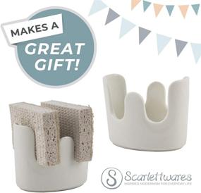 img 1 attached to 🧼 ScarlettWare Double Ceramic White Sponge Holder for Two Sponges - Kitchen Sink Essential