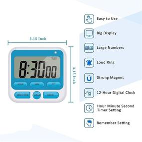 img 3 attached to ⏲️ Brisica 24-Hour Kitchen Timer, Digital Timer with Clock for Cooking, Classroom Timer for Teachers and Kids, Loud Alarm & Strong Magnet, Count-Up & Count-Down for Baking, Sports, Games, Meetings, and Study (Blue)