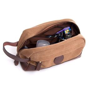 img 2 attached to 🎒 Rugged Hombre Supply Co. Vintage Toiletry Bag Dopp Kit - Handmade with Genuine Leather and Durable 16 oz Canvas