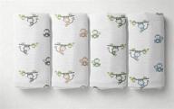 bacati happy monkeys muslin swaddling blankets: boys edition in blue/green/grey/beige (set of 4) logo