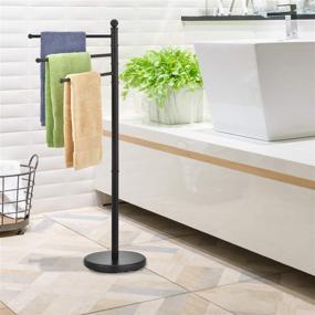 img 3 attached to 🛁 Modern Matte Black Bathroom Towel Hanging Rack Stand - MyGift 40-inch Freestanding Towel Racks with 3 Swivel Bar Arms for Enhanced Bathroom Organization