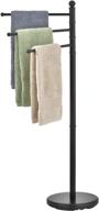 🛁 modern matte black bathroom towel hanging rack stand - mygift 40-inch freestanding towel racks with 3 swivel bar arms for enhanced bathroom organization logo