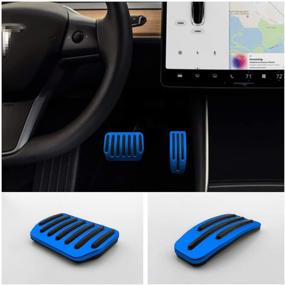img 2 attached to LFOTPP 2PCS Aluminum Alloy Footrest Pedals Cover For Tesla Model 3 Model Y Anti-Slip Accelerator Brake Foot Pedal (Blue)