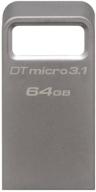 kingston datatraveler micro 3.1 64gb usb 3.0 flash drive - ультра-маленький и высокоскоростной серебристый накопитель с металлическим корпусом (dtmc3/64gb) логотип