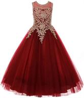 👗 gold lace burgundy tulle formal little girls long pageant dresses prom ball gown logo