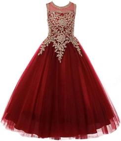 img 4 attached to 👗 Gold Lace Burgundy Tulle Formal Little Girls Long Pageant Dresses Prom Ball Gown