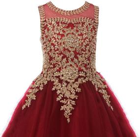 img 3 attached to 👗 Gold Lace Burgundy Tulle Formal Little Girls Long Pageant Dresses Prom Ball Gown