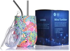 img 4 attached to 🦩 LUODA 12 Oz Stainless Steel Stemless Wine Glass Tumbler with Lid and Straw - Vacuum Insulated Double Wall Travel Cup for Coffee, Wine, Cocktails, Champagne, and Ice Cream (Flamingo)