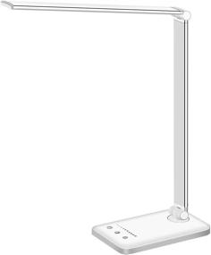 img 4 attached to 💡 White Crown LED Desk Lamp: Eye-Caring Table Lamps with Natural Light, 5 Modes, 10 Brightness Levels, and USB Charging - Touch Control, Adjustable Design, Auto Timer 30 / 60min, White