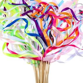 img 4 attached to 🎉 40-Piece Bundle of Multicolor Ribbon Wands with Bell Fairy Stick Streamers - Ideal for Wedding Parties and Celebrations