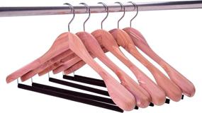 img 4 attached to Premium American Red Cedar Wooden Suit Hangers - Extra Wide 🧥 Shoulder, Sturdy & Heavy Duty with Brown Velvet Bar - 6 Pack