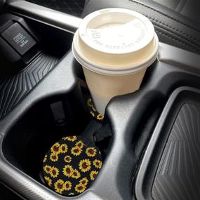 img 3 attached to Absorbent Car Coasters for Drinks - Cute Cup Holder Coasters for Women & Men with Fingertip Grip. Sunflower Auto Accessories - Pack of 2!