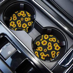 img 4 attached to Absorbent Car Coasters for Drinks - Cute Cup Holder Coasters for Women & Men with Fingertip Grip. Sunflower Auto Accessories - Pack of 2!