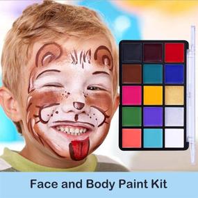 img 3 attached to Safe and Fun Face Painting Kits for Kids and Adults - 15Colors Face Paint Makeup Palette with Oil-Based Paint - Includes 10 Brushes for Professional Halloween and Birthday Makeup