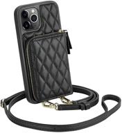 lameeku iphone 11 pro max wallet case: zipper wallet with card holder, quilted leather, crossbody design & shockproof protection - black [6.5 inch] logo