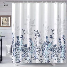 img 4 attached to 🌸 Blue and Grey Watercolor Floral Shower Curtain - Neasow Teal and White Bathroom Curtain, 72×72 inches