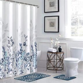 img 2 attached to 🌸 Blue and Grey Watercolor Floral Shower Curtain - Neasow Teal and White Bathroom Curtain, 72×72 inches