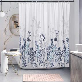 img 1 attached to 🌸 Blue and Grey Watercolor Floral Shower Curtain - Neasow Teal and White Bathroom Curtain, 72×72 inches