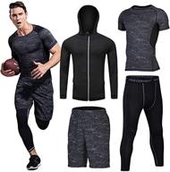 💪 boomcool men's workout clothes set - fitness apparel for gym, outdoor running: compression pants, shirt, long sleeve jacket logo